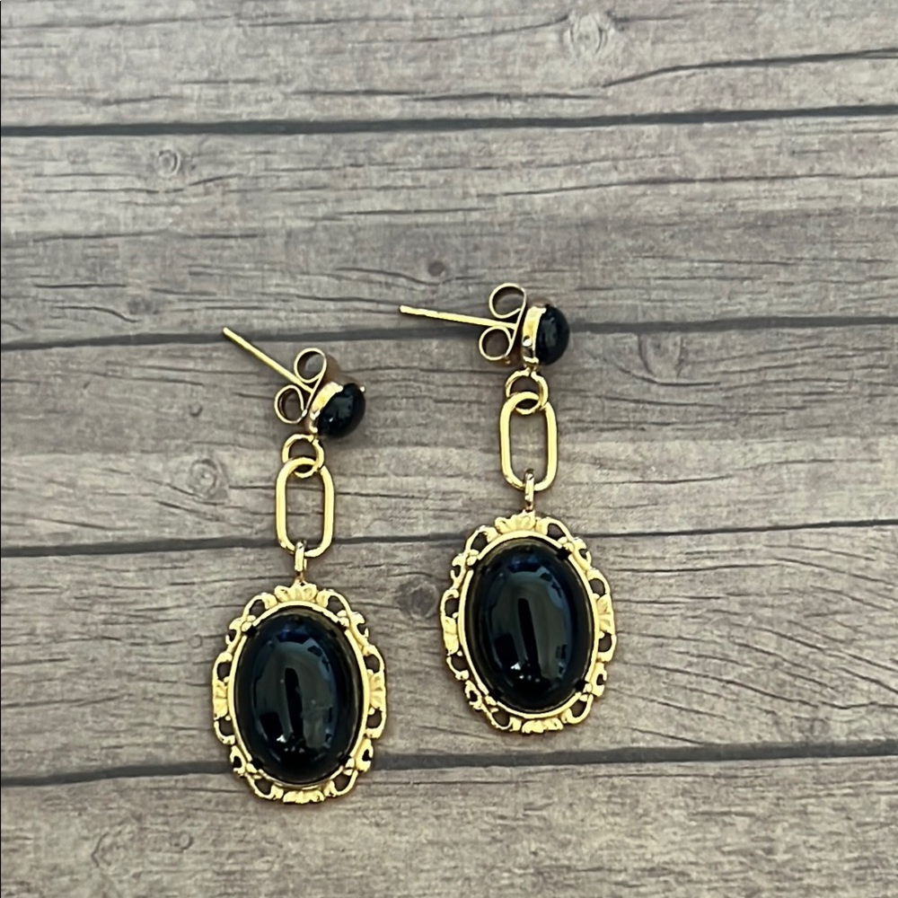 Black Onyx and Gold Earrings